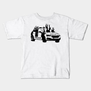 Police Car on fire Kids T-Shirt